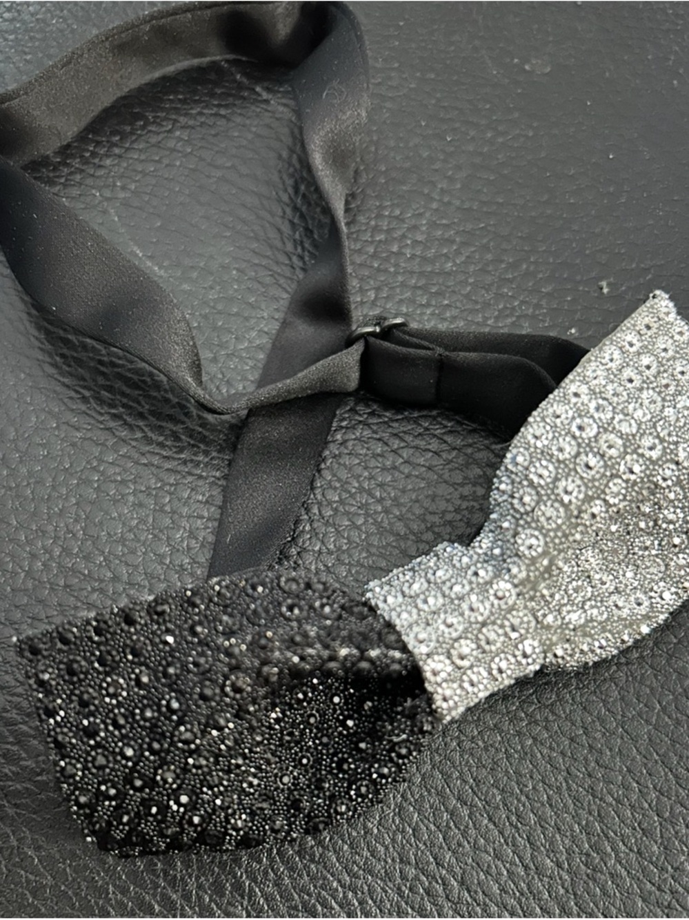 Crystal-Embellished Black & Silver Bow Headband